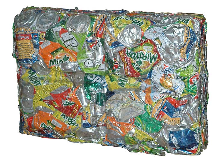 Packed aluminum cans by aluminum can baler